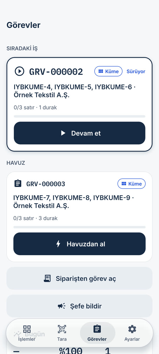 iyibir WMS mobil görev ekranı